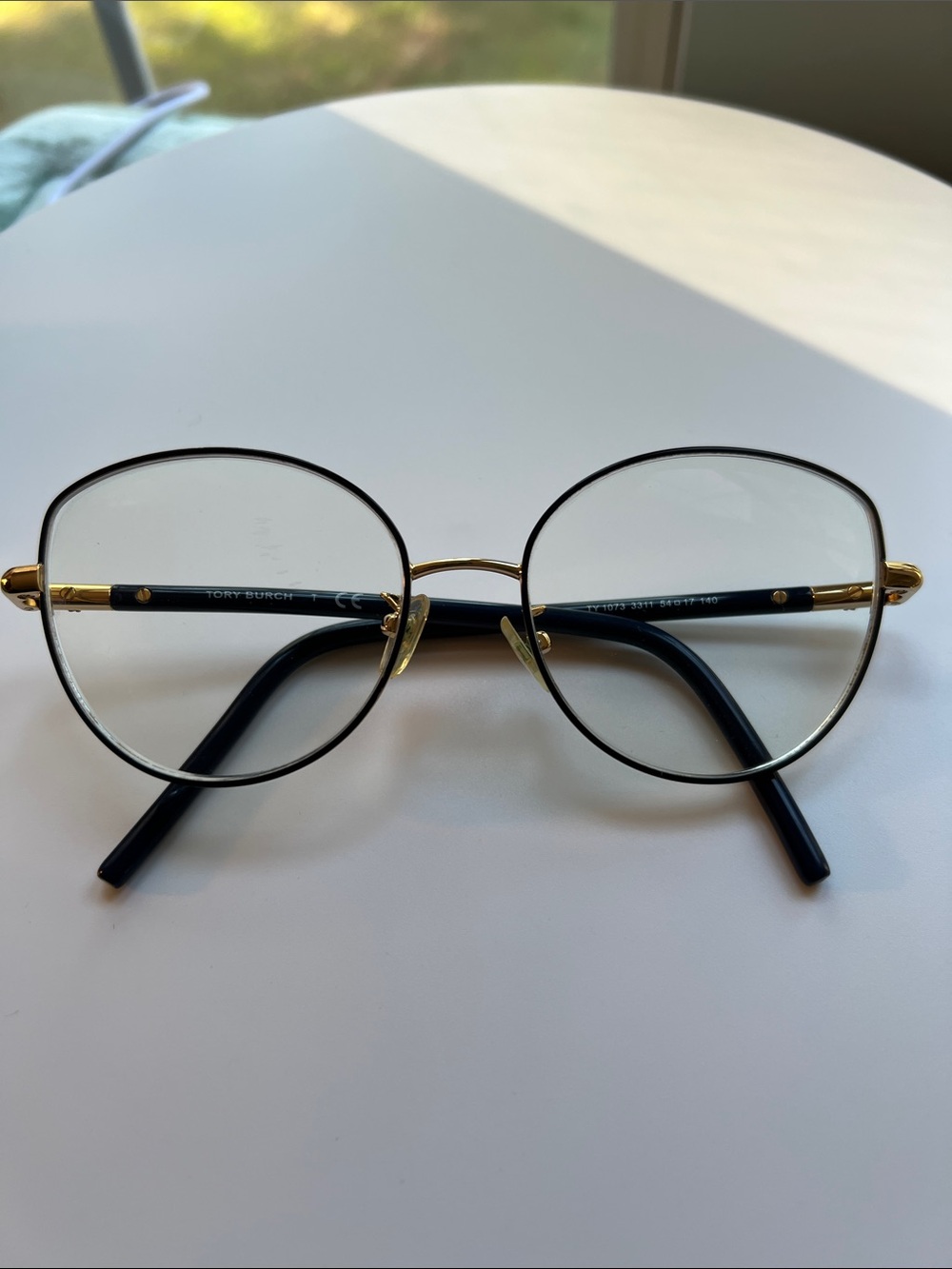 Tory Burch Round Gold Metal Glasses with Navy Temples